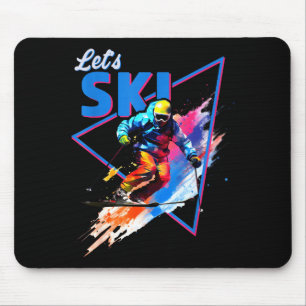 Mousepad Esqui em pó retrô cor de esqui vintage design de s
