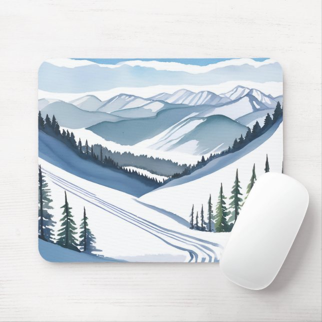Mousepad Esqui Mountain Watercolor (Com mouse)