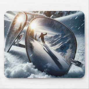Mousepad Esquiador De Inverno Em Reflexão De Óculos De Sol