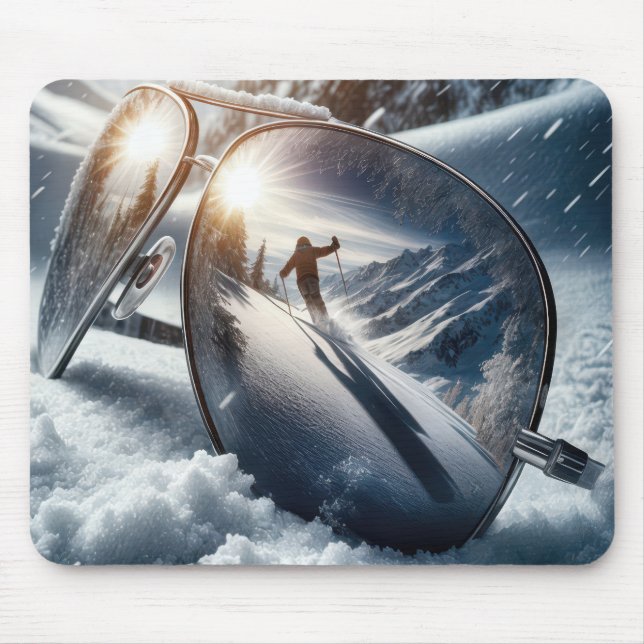 Mousepad Esquiador De Inverno Em Reflexão De Óculos De Sol (Frente)