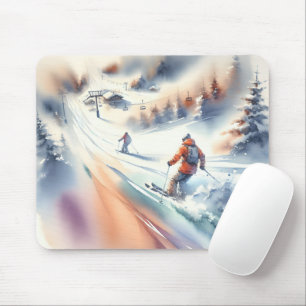 Mousepad Esquiadores De Neve De descida Em Aquarela