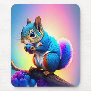 Mousepad Esquilo Azul Comendo Uma Fruta
