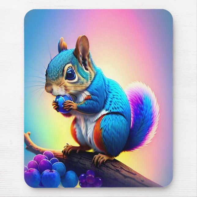 Mousepad Esquilo Azul Comendo Uma Fruta-323232 (Frente)