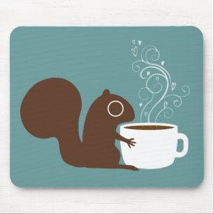 Mousepad Esquilo bonito com café Whimsic Animal Art