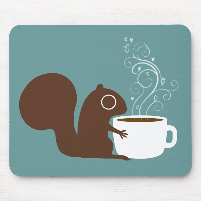 Mousepad Esquilo bonito com café | Whimsic Animal Art (Frente)