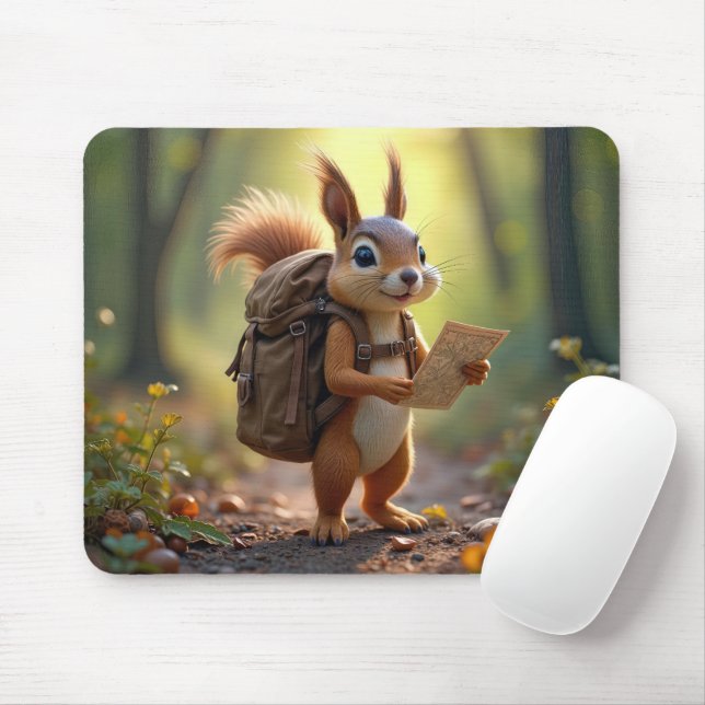 Mousepad Esquilo Caminhando em uma Floresta (Com mouse)