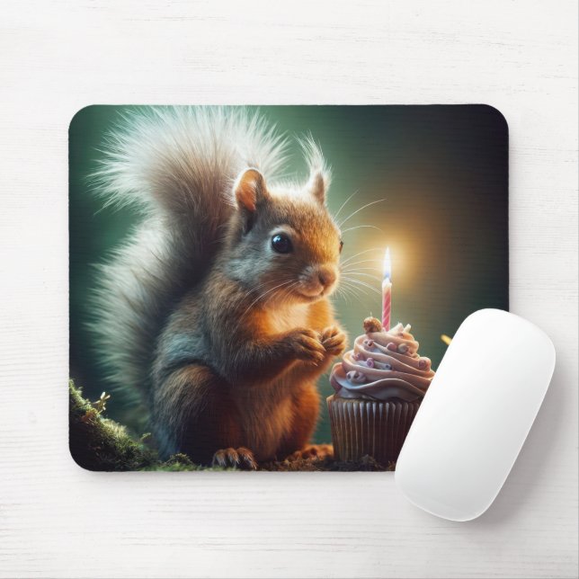 Mousepad Esquilo com Cupcake de aniversário (Com mouse)