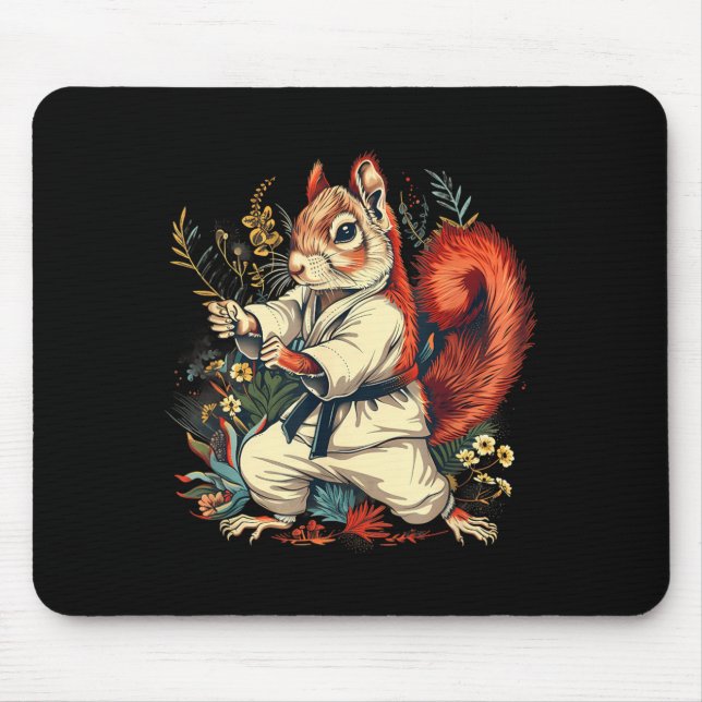 Mousepad Esquilo de Karatê Kickboxing Floral Taekwondo (Frente)