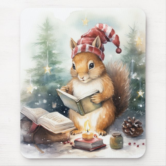 Mousepad Esquilo de Natal lendo (Frente)