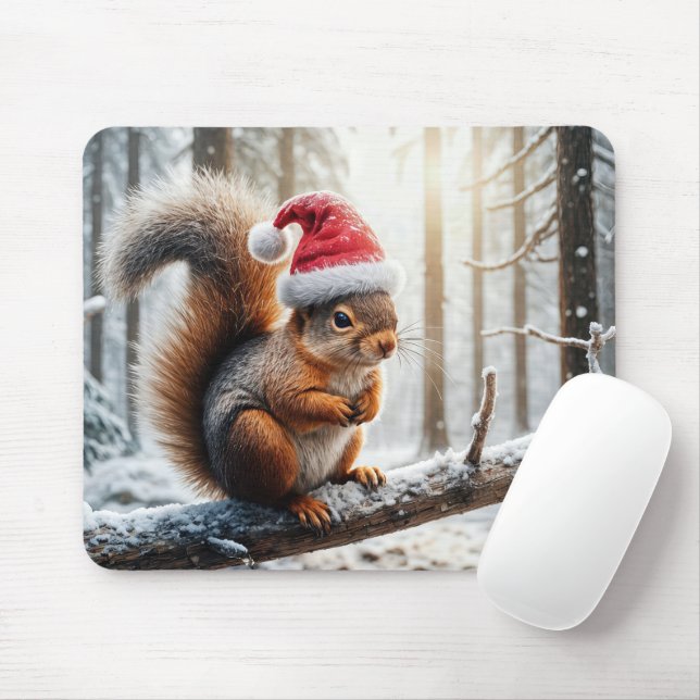 Mousepad Esquilo De Natal No Ramal Da Árvore De Neve (Com mouse)
