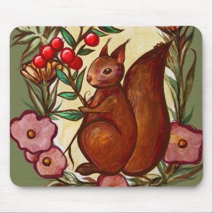 Mousepad Esquilo e Holly Invernos Esquilos Vermelhos
