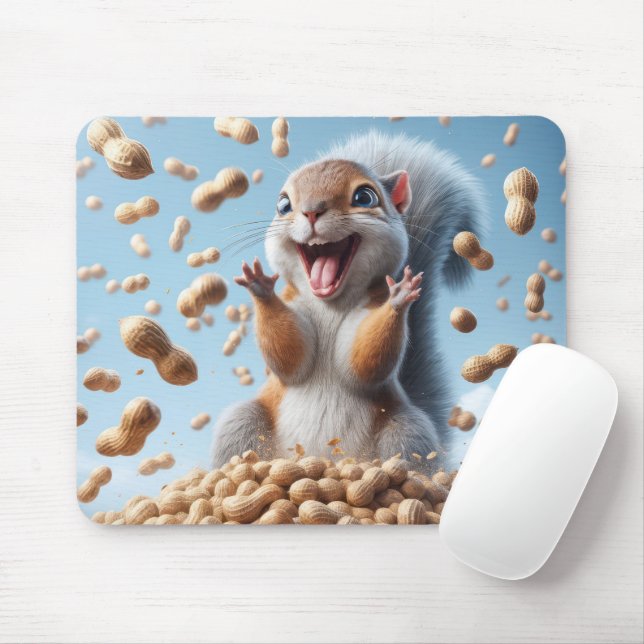 Mousepad Esquilo Feliz em uma pilha de amendoim (Com mouse)