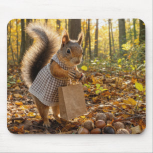 Mousepad Esquilo Menina Comprando Nozes nos Bosques de Outo