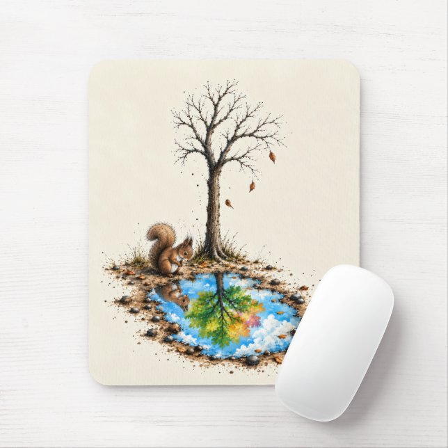 Mousepad Esquilo olhando para uma poça de chuva (Com mouse)