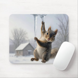 Mousepad Esquilo Pendurado em uma Pingente de Gelo