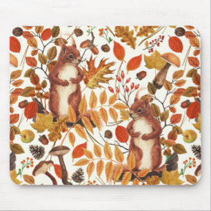 Mousepad Esquilos de outono e flora autóctone em branco