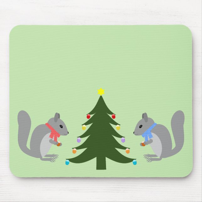Mousepad Esquilos Decorantes de Árvores de Natal (Frente)