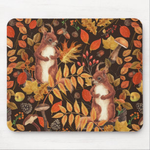 Mousepad Esquilos e flora autóctones em castanho escuro