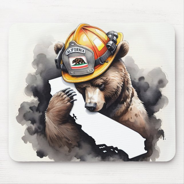 Mousepad Estado da Califórnia com Urso de Bombeiro (Frente)