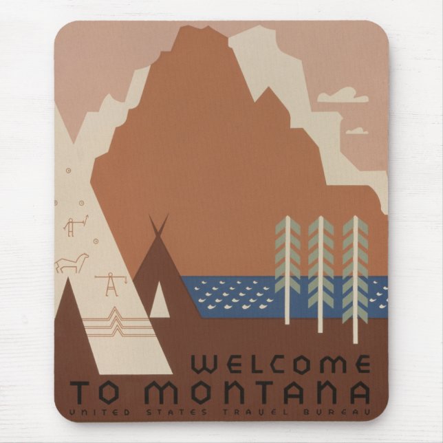 Mousepad Estado de Montana: Tribos Indianas, Montanhas, Pra (Frente)