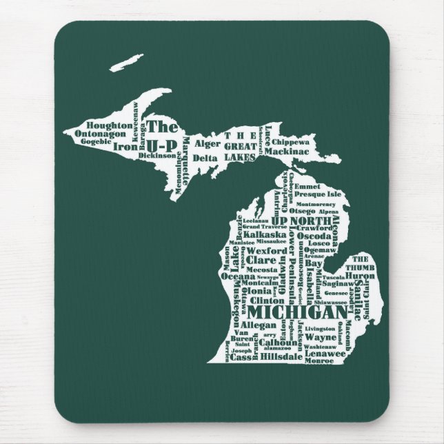 Mousepad Estado Verde das Cidades de Michigan (Frente)