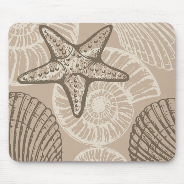 Mousepad Estaleiro-marinho costeiro e conchas no bege (Frente)