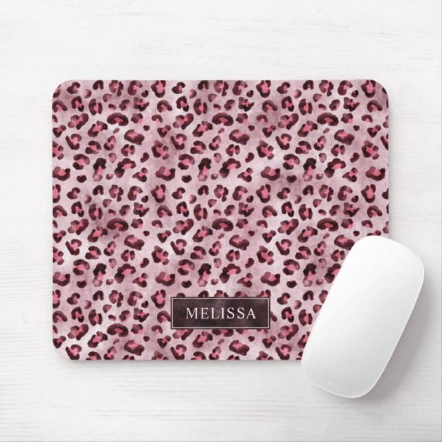 Mousepad Estampa Animal Leopardo Rosa Com Folha Falsa E Nom (Com mouse)