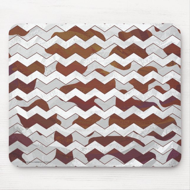Mousepad Estampa Vaca Marrom e Branco Chevron (Frente)
