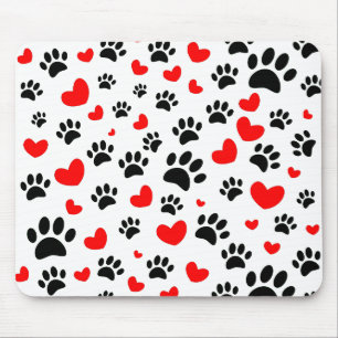 Mousepad Estampas De Cães Aleatórias E Corações Vermelh