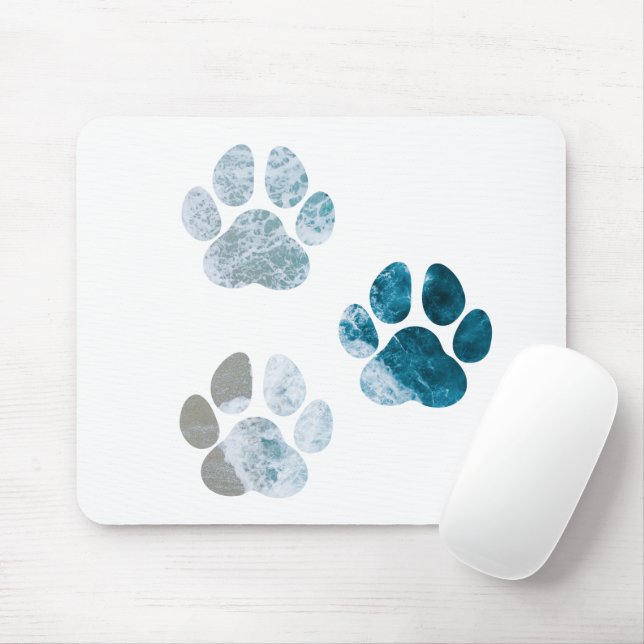 Mousepad Estampas de pata de cães - Praia e praia (Com mouse)
