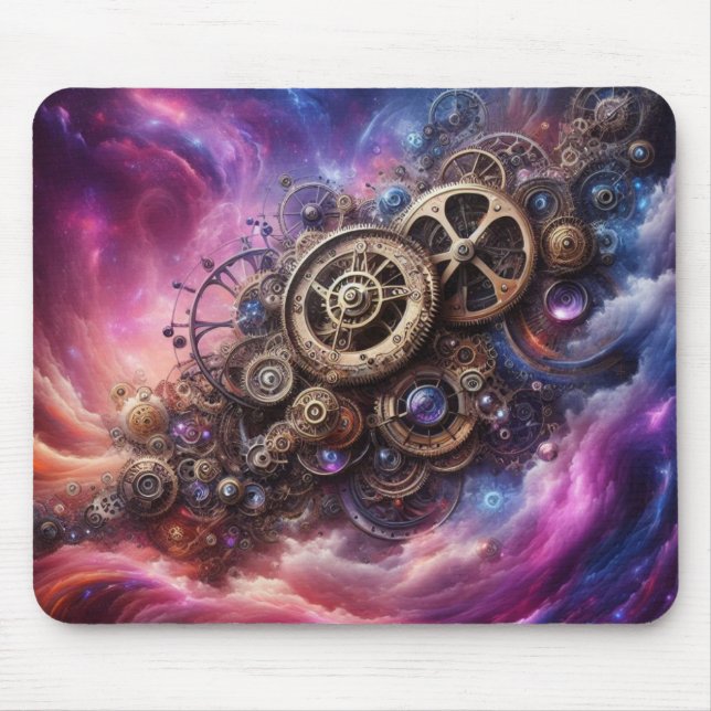 Mousepad Estampunk Industrial Clocwork Purple e Pink (Frente)