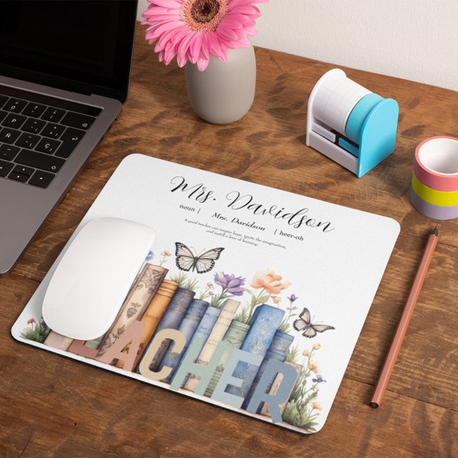 Mousepad Estante de Livros Colorida & Monograma de Professo (Criador carregado)