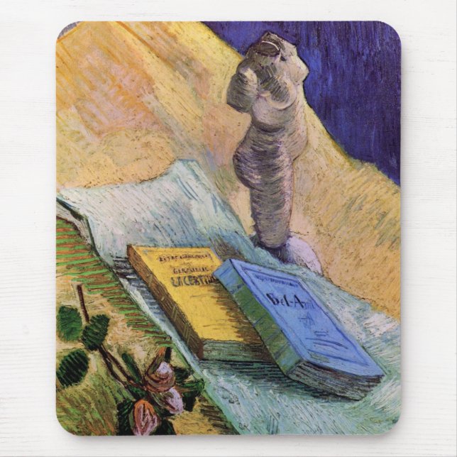 Mousepad Estátua de Gesso Rosa e Romances Vincent van Gogh (Frente)