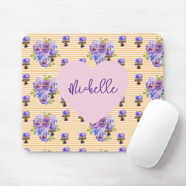 Mousepad Esteira de rato roxa pansy floral desbotada (Com mouse)