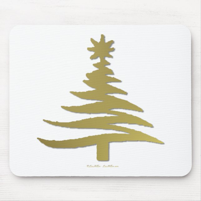 Mousepad Estêncil de Árvore de Natal Dourado (Frente)