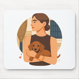 Mousepad Estética Moderna de Mãe de Cachorro com Cachorrinh
