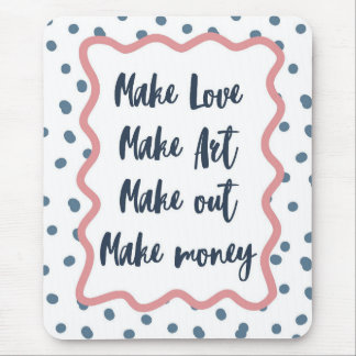 Mousepad Estética Retro "Faça Amor, Arte, Beije, Dinheiro"