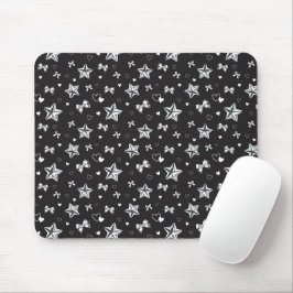 Mousepad Estética Y2K Coquette Coração de Fita Prata Escura