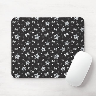 Mousepad Estética Y2K Coquette Coração de Fita Prata Escura