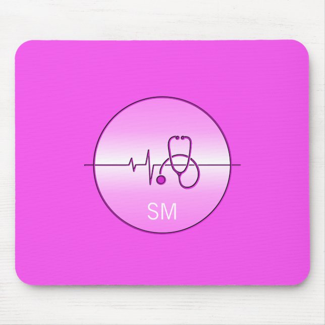 Mousepad Estetoscópio Rosa Batimento Cardíaco Médico (Frente)