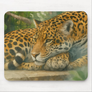 Mousepad Estilidade do ouro - Leopardo em repouso na folhag