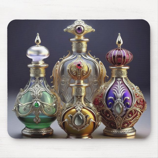 Mousepad Estilo Barroco Muito Ornamentado Garrafas Perfume (Frente)