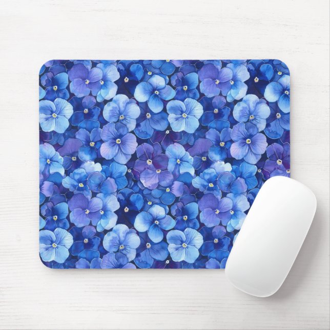 Mousepad Estilo de Aquarela Pansias Azul Impressão Floral R (Com mouse)