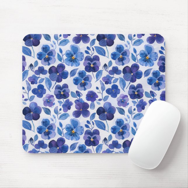 Mousepad Estilo de Aquarela Pansias Azul Roxo Impressão (Com mouse)