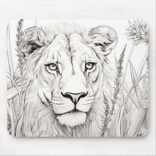 Mousepad Estilo de Desenho do Lion Peaceful Nature Prairie
