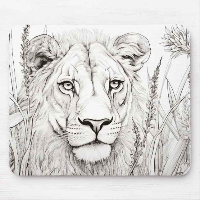 Mousepad Estilo de Desenho do Lion Peaceful Nature Prairie (Frente)