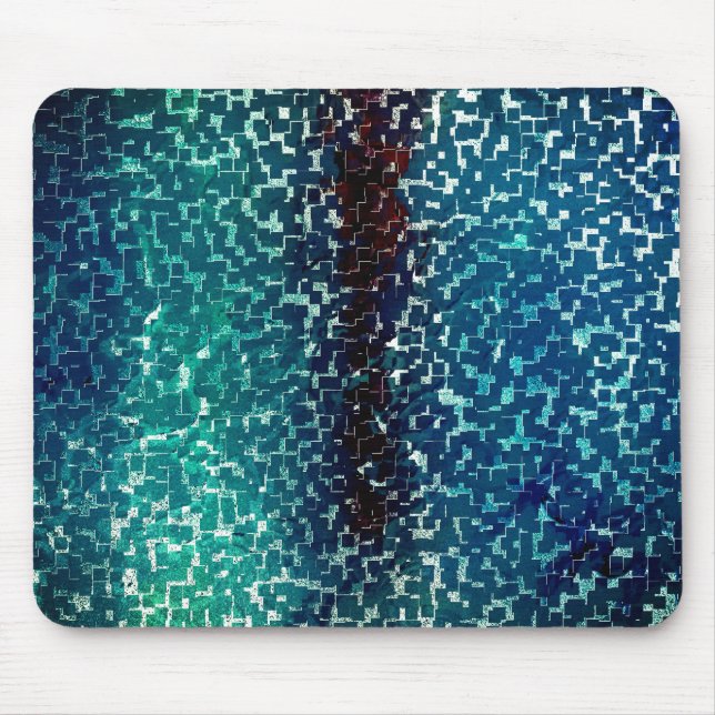 Mousepad Estilo de mosaico azul neon sobre vidro martelado  (Frente)
