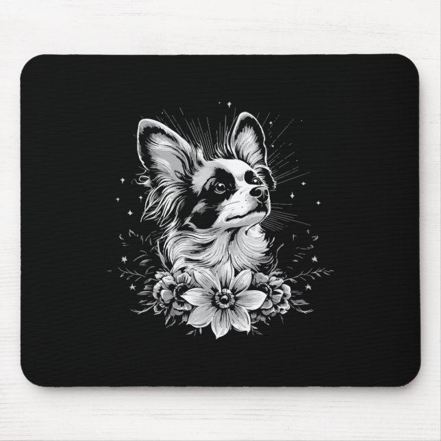 Mousepad Estilo de Tatuagem Lover Papillon Retro Cão (Frente)