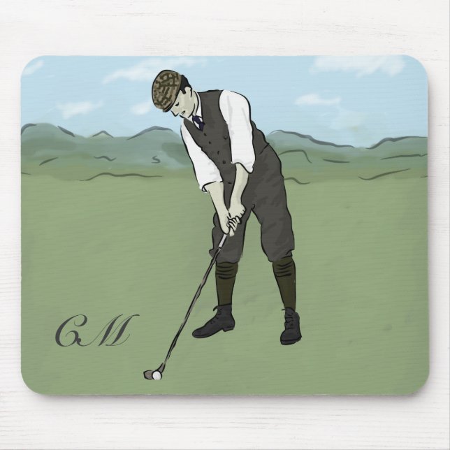 Mousepad Estilo de Vintage Monograma - Arte de golfe (Frente)