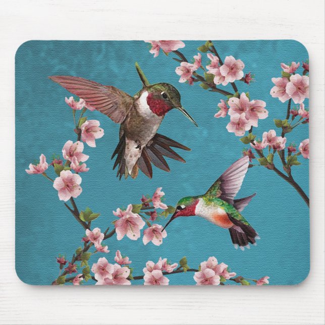 Mousepad Estilo de Vintage - Pintura de Hummingbird (Frente)